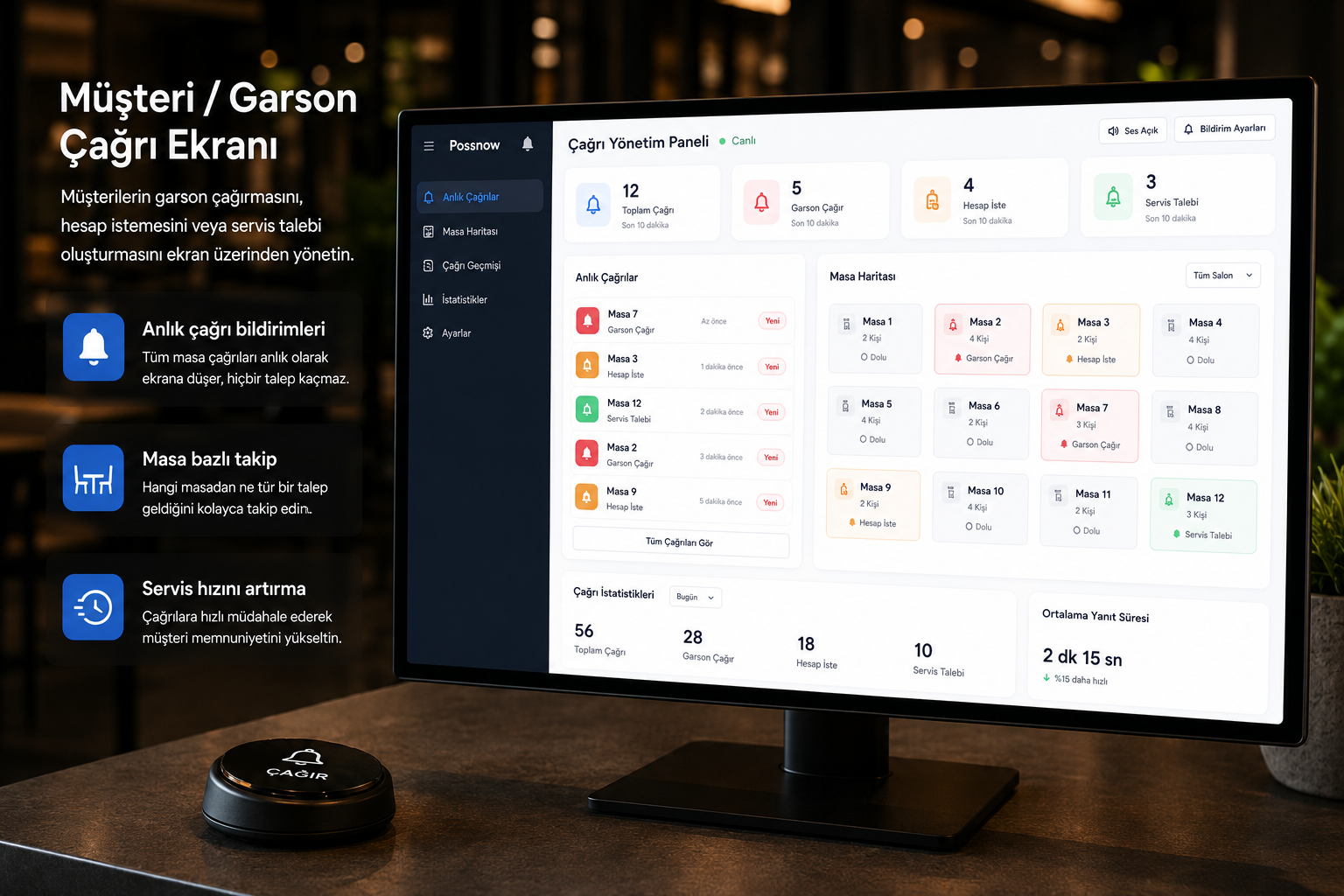 Possnow Müşteri ve Garson Çağrı Ekranı